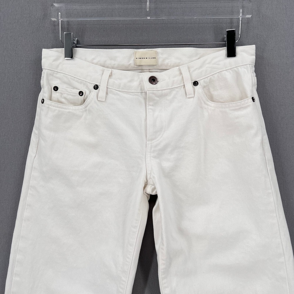 SIMON MILLER Lamere Crop Jeans Womens 27 White Straight Leg Raw Hem Rigid Denim - Picture 4 of 14
